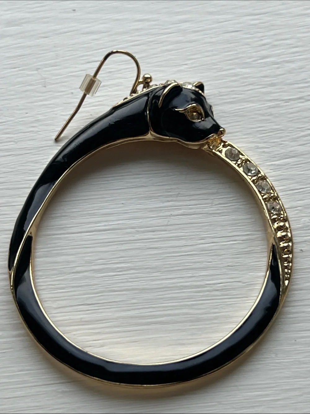 Black Enamel Panther Hoop Earrings with Gold Accents